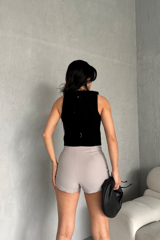 Kadın Kot Yelek Fleto Cepli Süper Taş Enzim Yıkama Siyah 4503