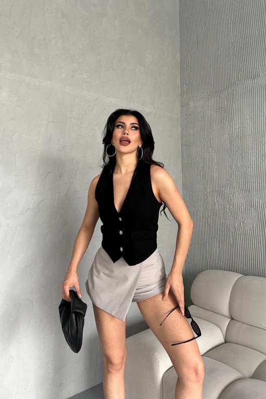 Kadın Kot Yelek Fleto Cepli Süper Taş Enzim Yıkama Siyah 4503