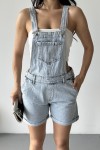 Kadın Kot Askılı Şortlu Salopet Denim Buz Mavi 4504