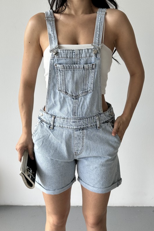 Kadın Kot Askılı Şortlu Salopet Denim Buz Mavi 4504
