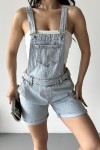 Kadın Kot Askılı Şortlu Salopet Denim Buz Mavi 4504