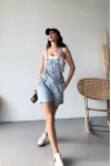 Kadın Kot Askılı Şortlu Salopet Denim Buz Mavi 4504