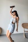 Kadın Kot Askılı Şortlu Salopet Denim Buz Mavi 4504