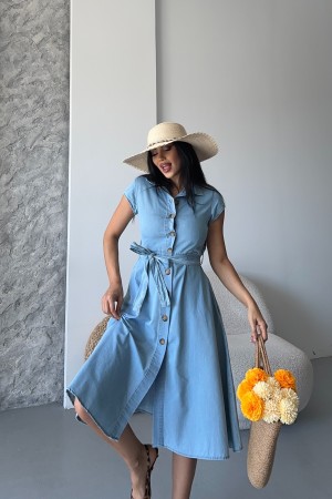 Kadın İnce Kot Elbise Buz Mavi 3500