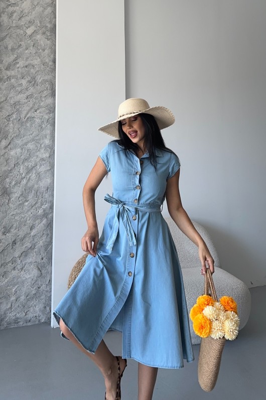 Kadın İnce Kot Elbise Buz Mavi 3500