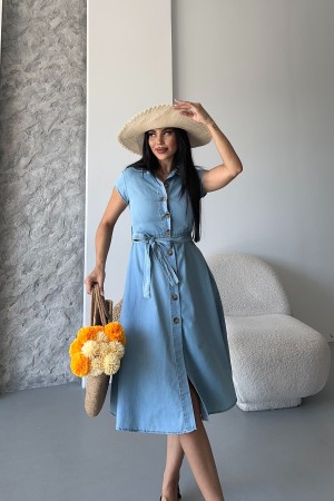 Kadın İnce Kot Elbise Buz Mavi 3500