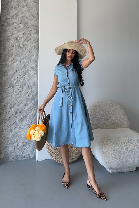 Kadın İnce Kot Elbise Buz Mavi 3500