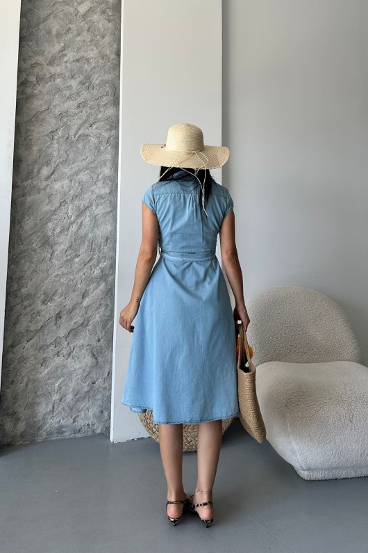 Kadın İnce Kot Elbise Buz Mavi 3500