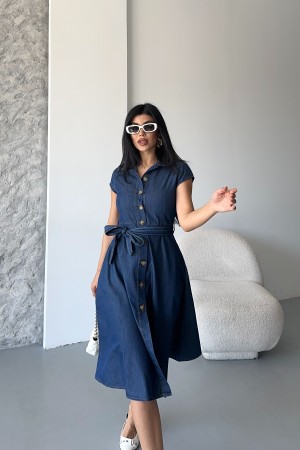 Kadın İnce Kot Elbise Koyu Mavi 3500