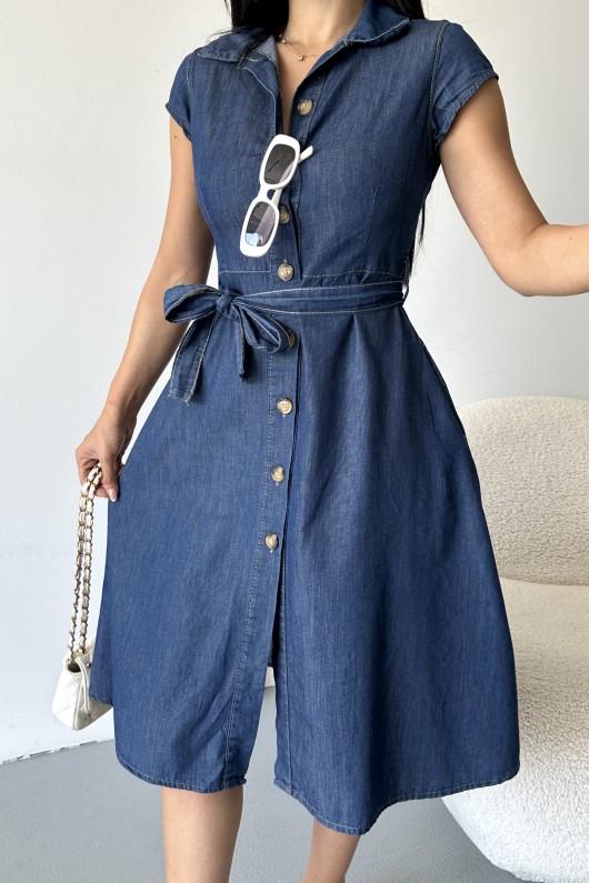 Kadın İnce Kot Elbise Koyu Mavi 3500