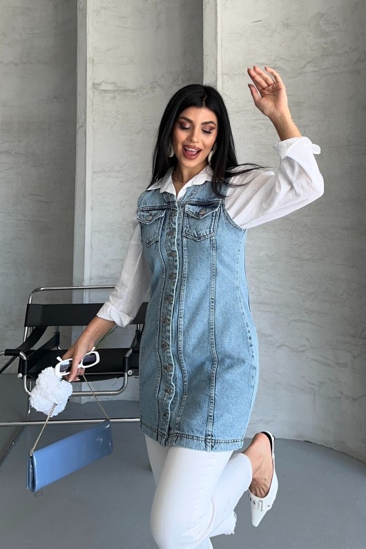 Kadın Kot Tunik Uzun Düğmeli İki Cepli Kot Yelek Buz Mavi 4506 Kadın Kot Tunik Uzun Düğmeli İki Cepli Kot Yelek Buz Mavi 4506