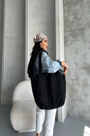 Kadın Kot Çantası Düğme Detaylı Çanta Siyah 7000