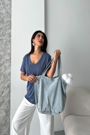 Kadın Kot Çantası Düğme Detaylı Çanta Buz Mavi 7000 Kadın Kot Çantası Düğme Detaylı Çanta Buz Mavi 7000