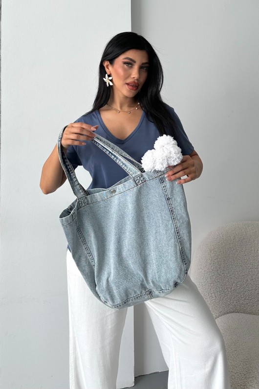 Kadın Kot Çantası Düğme Detaylı Çanta Buz Mavi 7000