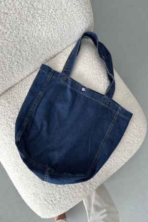 Kadın Kot Çantası Düğme Detaylı Çanta Koyu Mavi 7000