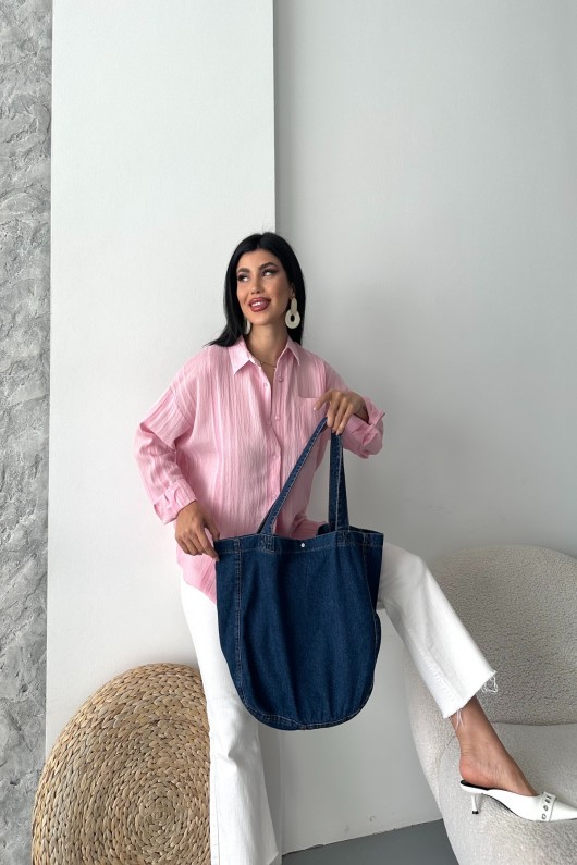 Kadın Kot Çantası Düğme Detaylı Çanta Koyu Mavi 7000