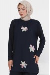 Kadın Çiçek Detaylı Tunik Lacivert 3006