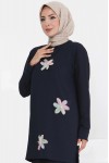 Kadın Çiçek Detaylı Tunik Lacivert 3006