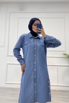 Kadın Yandan Düğme Detaylı Kot Gömlek Tunik Mavi 4517 Kadın Yandan Düğme Detaylı Kot Gömlek Tunik Mavi 4517