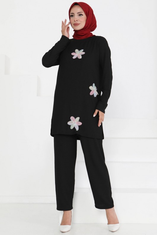 Kadın Çiçek Detaylı Takım Siyah 3005 Kadın Çiçek Detaylı Takım Siyah 3005