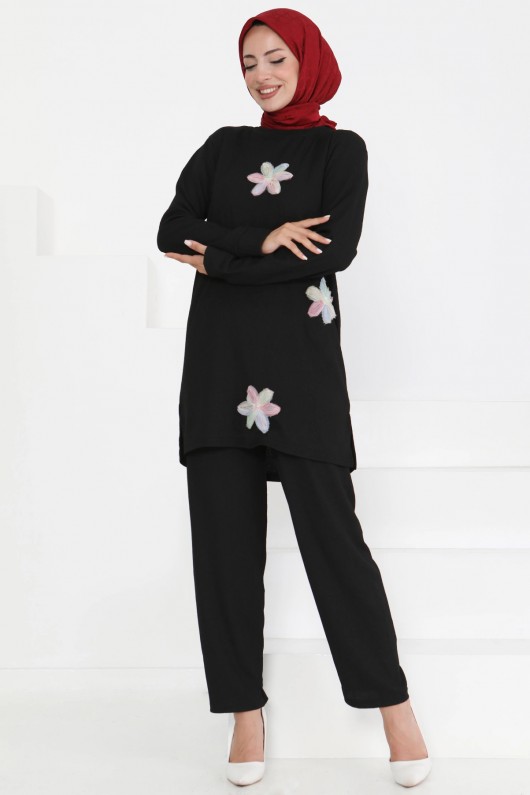 Kadın Çiçek Detaylı Takım Siyah 3005 Kadın Çiçek Detaylı Takım Siyah 3005