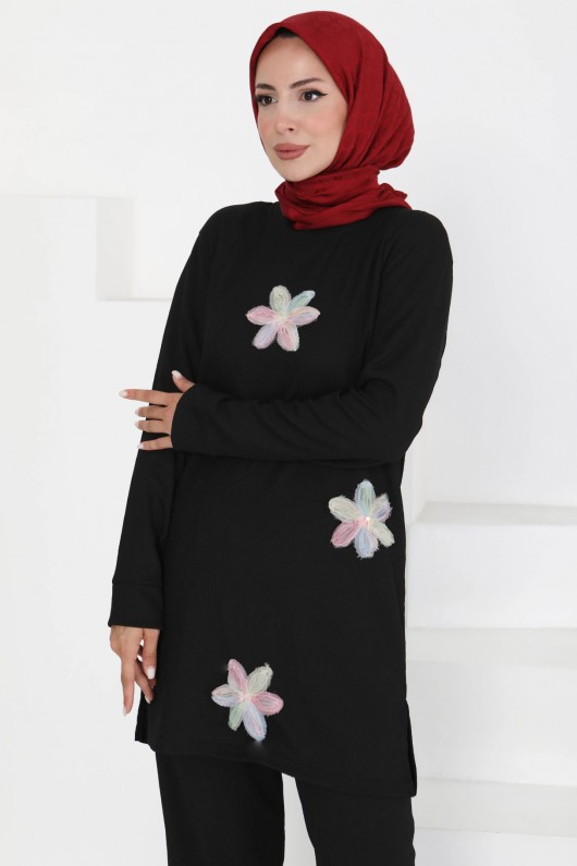 Kadın Çiçek Detaylı Takım Siyah 3005 Kadın Çiçek Detaylı Takım Siyah 3005
