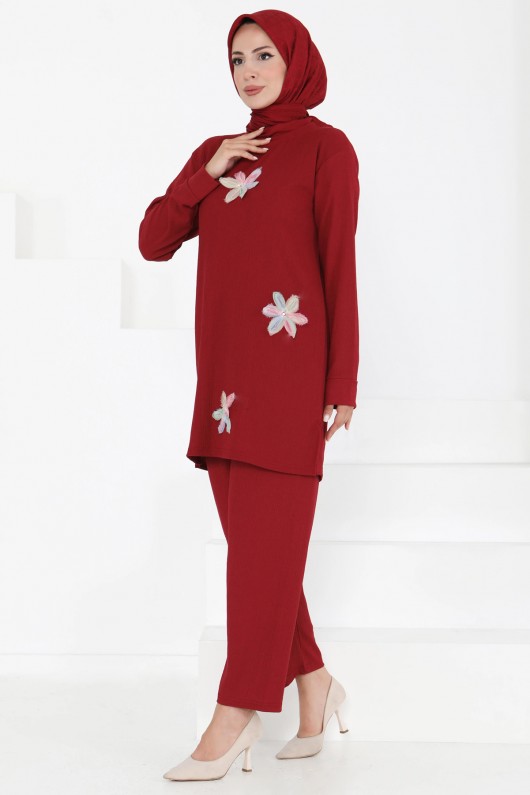 Kadın Çiçek Detaylı Takım Bordo 3005 Kadın Çiçek Detaylı Takım Bordo 3005