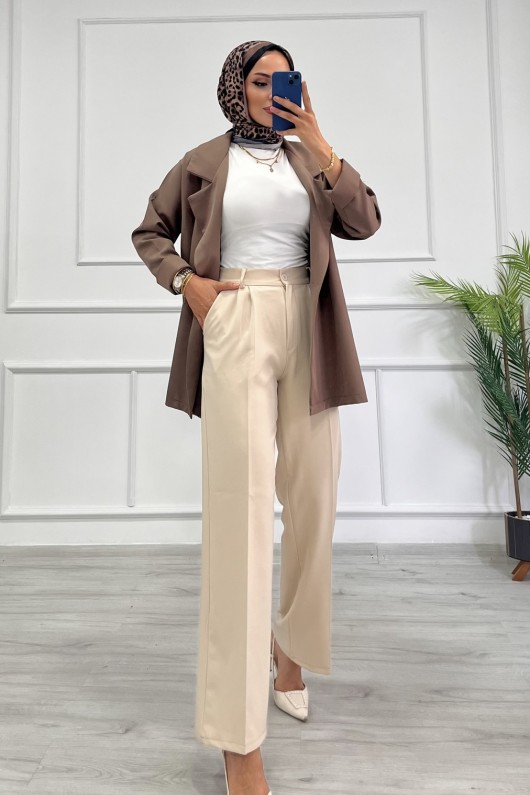 Kadın Dabıl Pileli Palazzo Pantolon Taş Rengi 2500 Kadın Dabıl Pileli Palazzo Pantolon Taş Rengi 2500