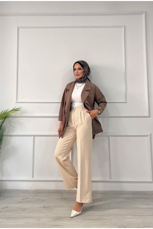 Kadın Dabıl Pileli Palazzo Pantolon Taş Rengi 2500 Kadın Dabıl Pileli Palazzo Pantolon Taş Rengi 2500