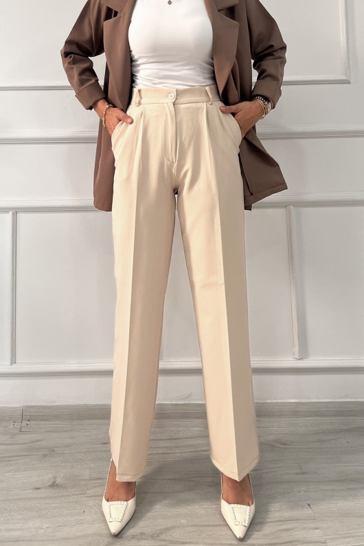 Kadın Dabıl Pileli Palazzo Pantolon Taş Rengi 2500 Kadın Dabıl Pileli Palazzo Pantolon Taş Rengi 2500