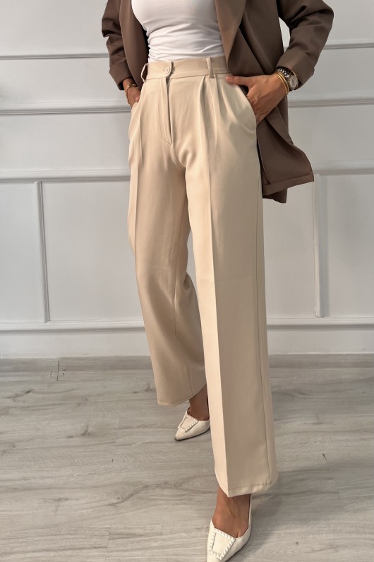 Kadın Dabıl Pileli Palazzo Pantolon Taş Rengi 2500 Kadın Dabıl Pileli Palazzo Pantolon Taş Rengi 2500