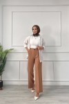 Kadın Dabıl Pileli Palazzo Pantolon Sütlü Kahve 2500