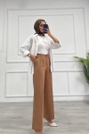 Kadın Dabıl Pileli Palazzo Pantolon Sütlü Kahve 2500