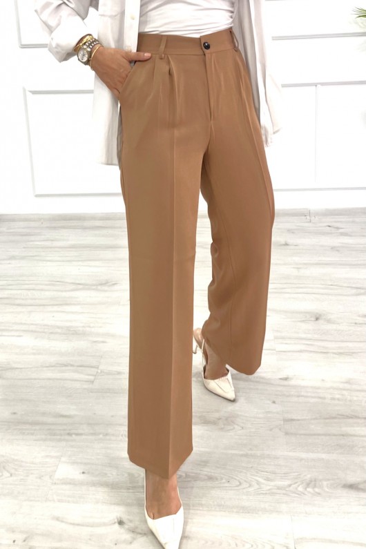 Kadın Dabıl Pileli Palazzo Pantolon Sütlü Kahve 2500
