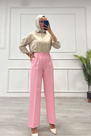 Kadın Dabıl Pileli Palazzo Pantolon Pembe 2500
