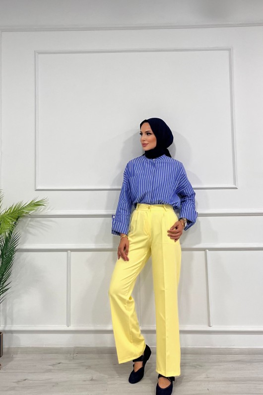 Kadın Dabıl Pileli Palazzo Pantolon Sarı 2500 Kadın Dabıl Pileli Palazzo Pantolon Sarı 2500