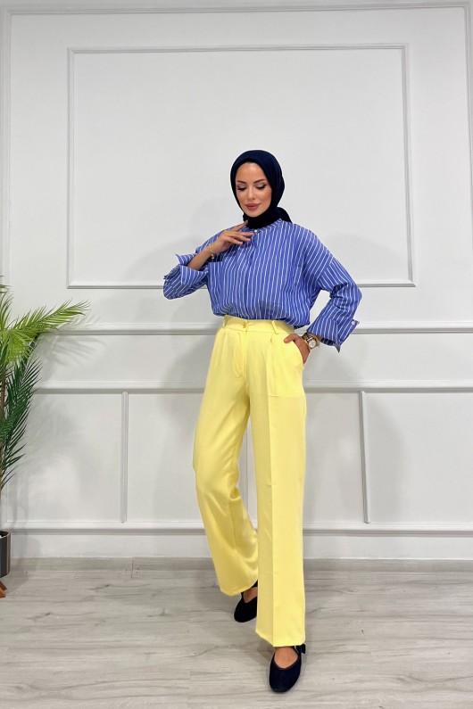 Kadın Dabıl Pileli Palazzo Pantolon Sarı 2500 Kadın Dabıl Pileli Palazzo Pantolon Sarı 2500