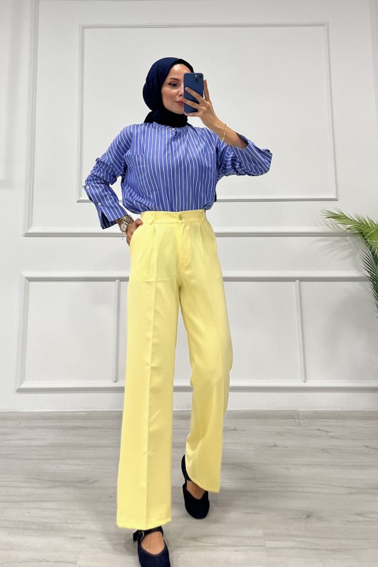 Kadın Dabıl Pileli Palazzo Pantolon Sarı 2500 Kadın Dabıl Pileli Palazzo Pantolon Sarı 2500