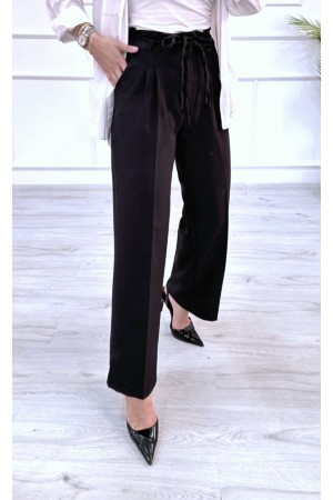 Kadın Dabıl Kemeri İp Detaylı Palazzo Pantolon Siyah 2501