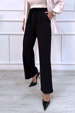 Kadın Dabıl Kemeri İp Detaylı Palazzo Pantolon Siyah 2501 Kadın Dabıl Kemeri İp Detaylı Palazzo Pantolon Siyah 2501