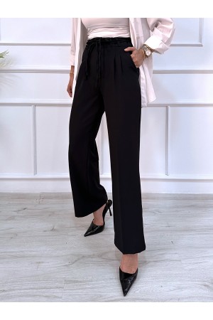 Kadın Dabıl Kemeri İp Detaylı Palazzo Pantolon Siyah 2501 Kadın Dabıl Kemeri İp Detaylı Palazzo Pantolon Siyah 2501