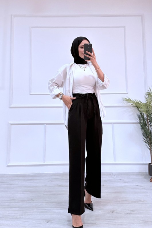 Kadın Dabıl Kemeri İp Detaylı Palazzo Pantolon Siyah 2501 Kadın Dabıl Kemeri İp Detaylı Palazzo Pantolon Siyah 2501