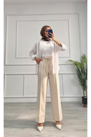 Kadın Dabıl Kemeri İp Detaylı Palazzo Pantolon Taş Rengi 2501 Kadın Dabıl Kemeri İp Detaylı Palazzo Pantolon Taş Rengi 2501
