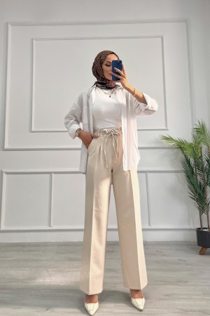 Kadın Dabıl Kemeri İp Detaylı Palazzo Pantolon Taş Rengi 2501 Kadın Dabıl Kemeri İp Detaylı Palazzo Pantolon Taş Rengi 2501