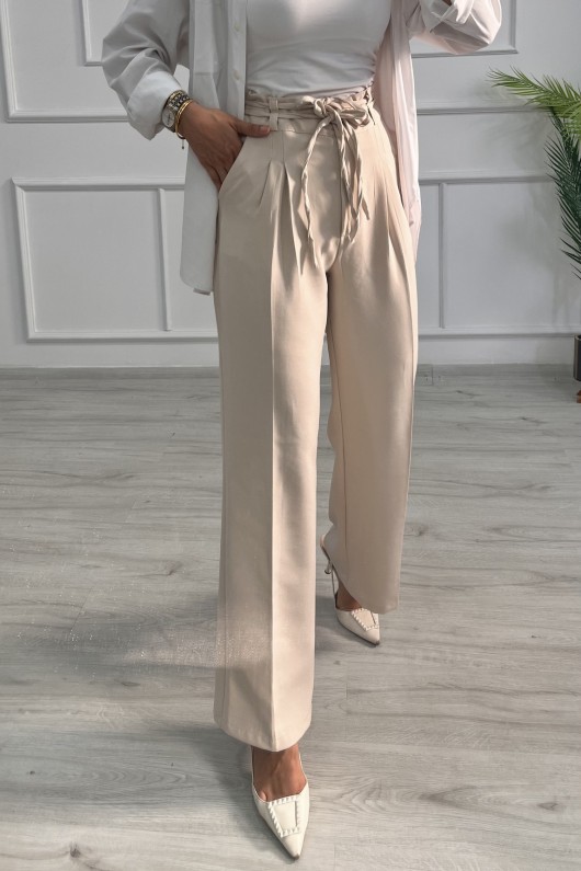 Kadın Dabıl Kemeri İp Detaylı Palazzo Pantolon Taş Rengi 2501 Kadın Dabıl Kemeri İp Detaylı Palazzo Pantolon Taş Rengi 2501