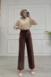 Kadın Dabıl Kemeri İp Detaylı Palazzo Pantolon Kahverengi 2501 Kadın Dabıl Kemeri İp Detaylı Palazzo Pantolon Kahverengi 2501