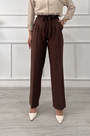 Kadın Dabıl Kemeri İp Detaylı Palazzo Pantolon Kahverengi 2501 Kadın Dabıl Kemeri İp Detaylı Palazzo Pantolon Kahverengi 2501