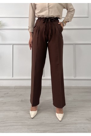 Kadın Dabıl Kemeri İp Detaylı Palazzo Pantolon Kahverengi 2501 Kadın Dabıl Kemeri İp Detaylı Palazzo Pantolon Kahverengi 2501