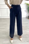 Kadın Dabıl  Kemeri İp Detaylı Palazzo Pantolon Lacivert 2501