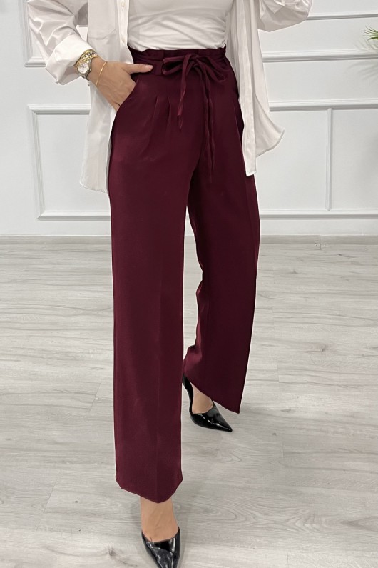 Kadın Dabıl Kemeri İp Detaylı Palazzo Pantolon Bordo 2501 Kadın Dabıl Kemeri İp Detaylı Palazzo Pantolon Bordo 2501